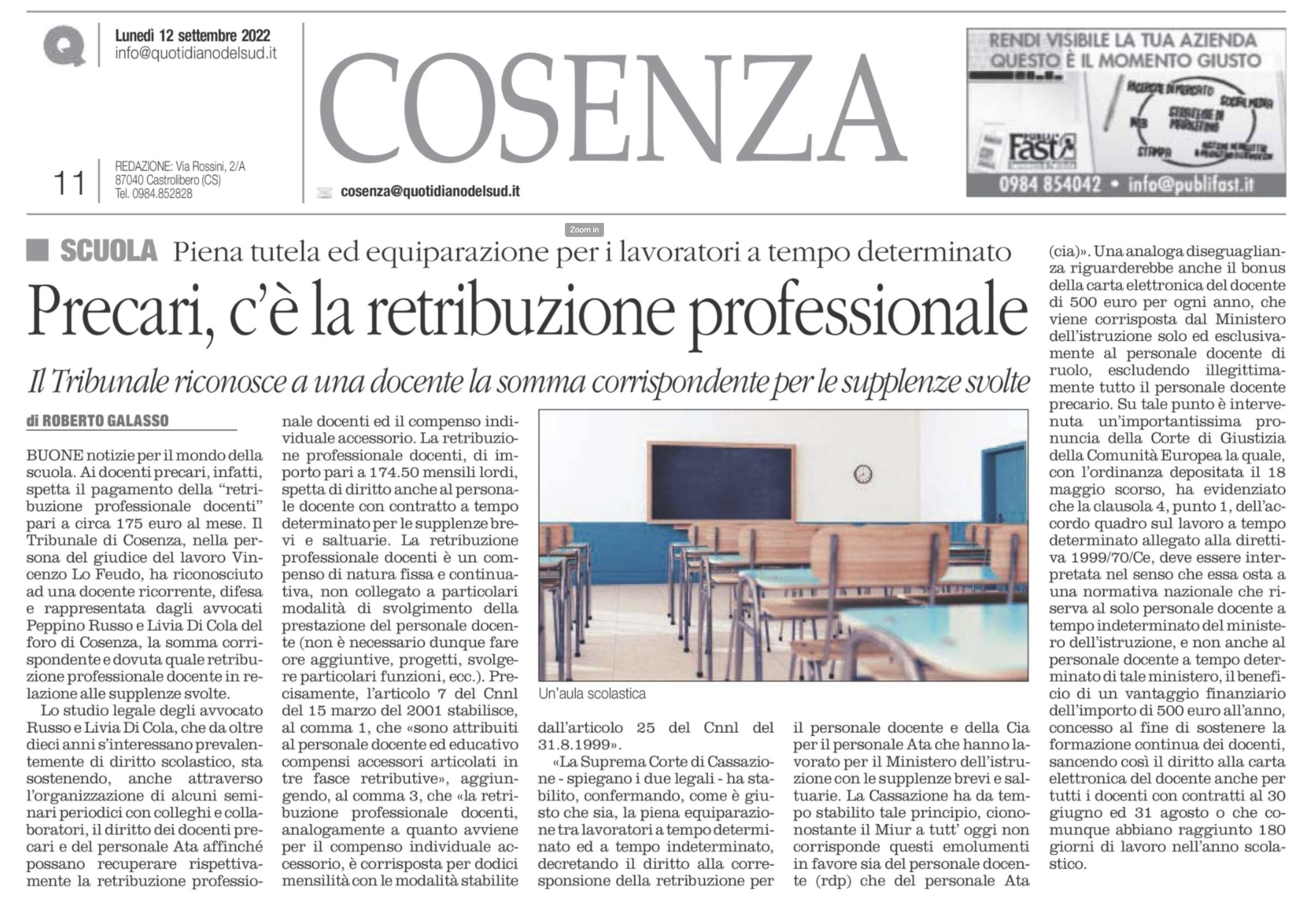 Precari Scuola: pagamento retribuzione professionale docenti
